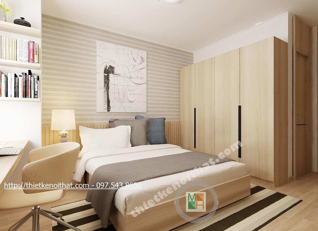 Thiết kế nội thất phòng ngủ chung cư cao cấp Golden Palace căn hộ mẫu B3 Nam Từ Liêm Hà Nội
